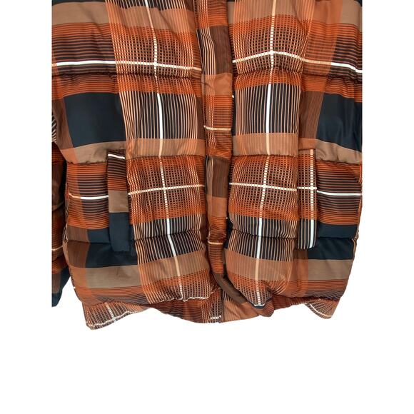 Anthropologie Sparkz Orange Black Fall Amelia Plaid Puffer Coat Size Small - Picture 4 of 13